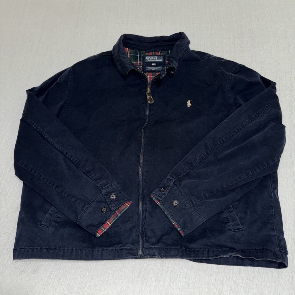 Polo Ralph Lauren Jacket Mens 2XL Blue Plaid Tartan Lined Cotton Full Zip EUC